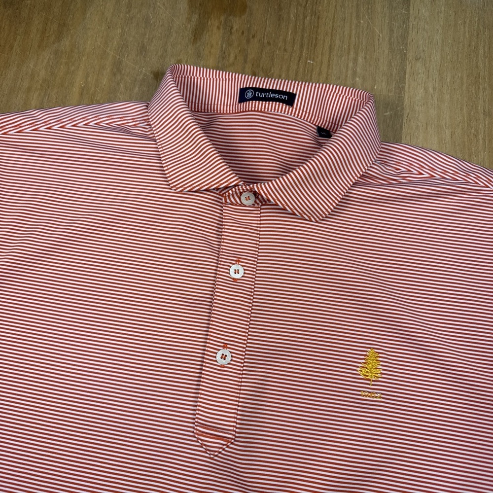 Turtleson Short Sleeve Golf Polo Shirt Mens‎ XL Orange Striped Performance Logo